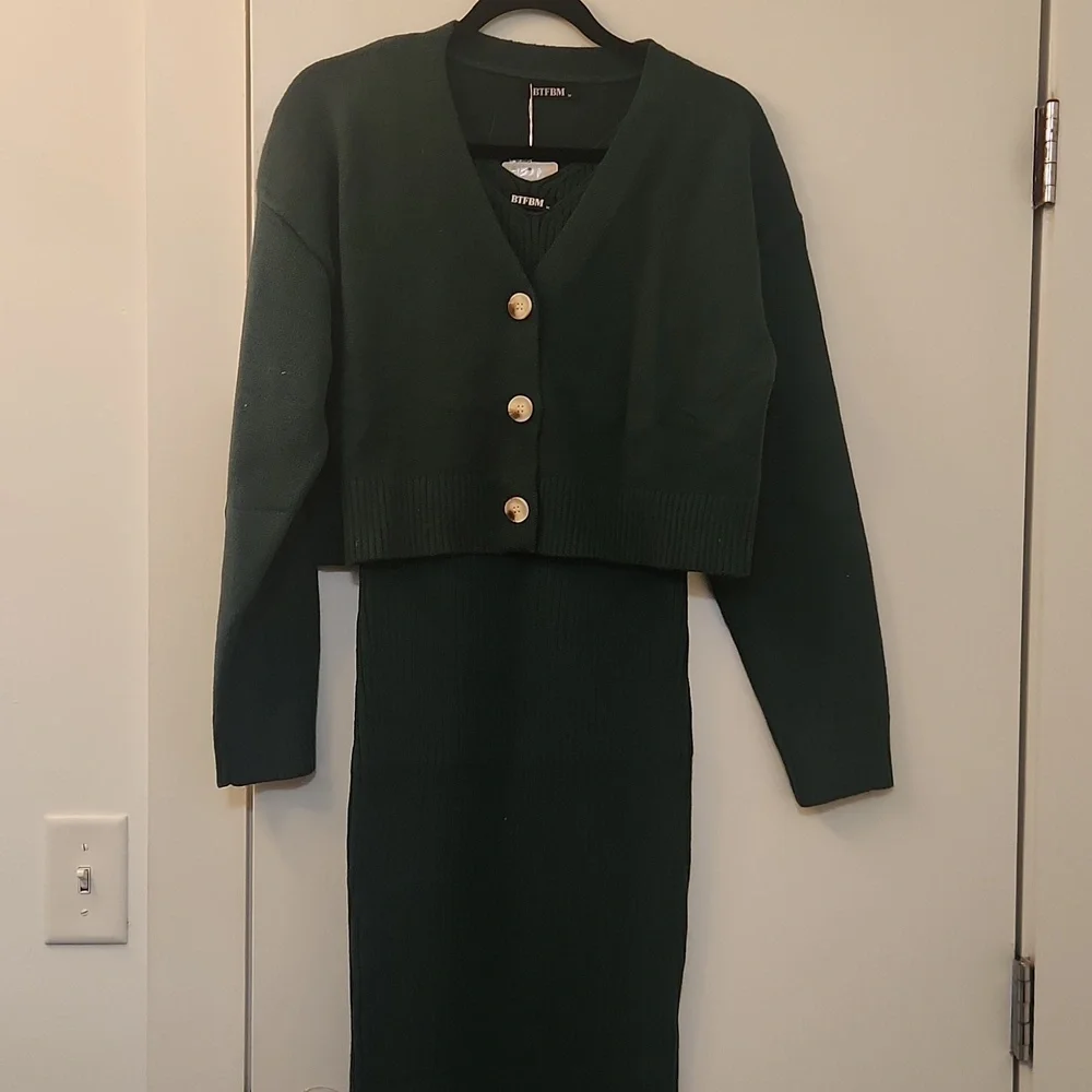 BTFBM Green Ribbed Knit Dress and Cardigan Set - Picture 5 of 8